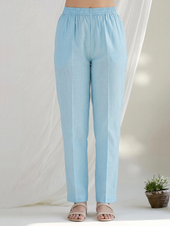 Sky Blue Embroidered Chanderi Kurta With Pant &amp; Dupatta