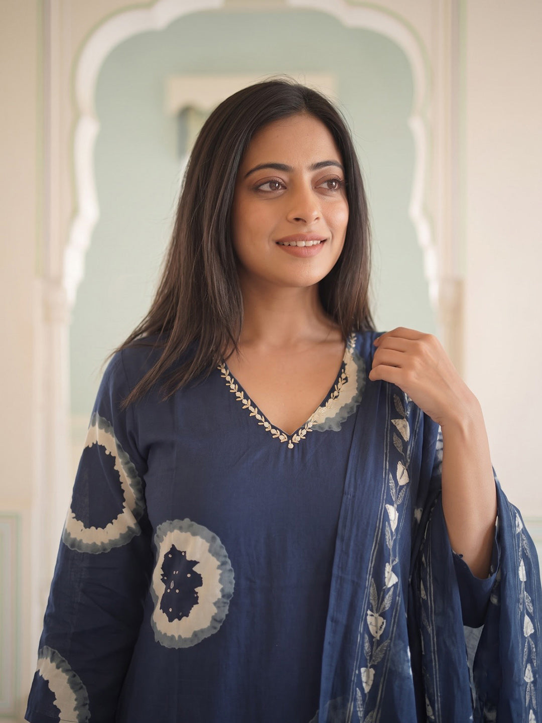Blue Printed Cotton Blend Kurta With Pant &amp; Dupatta