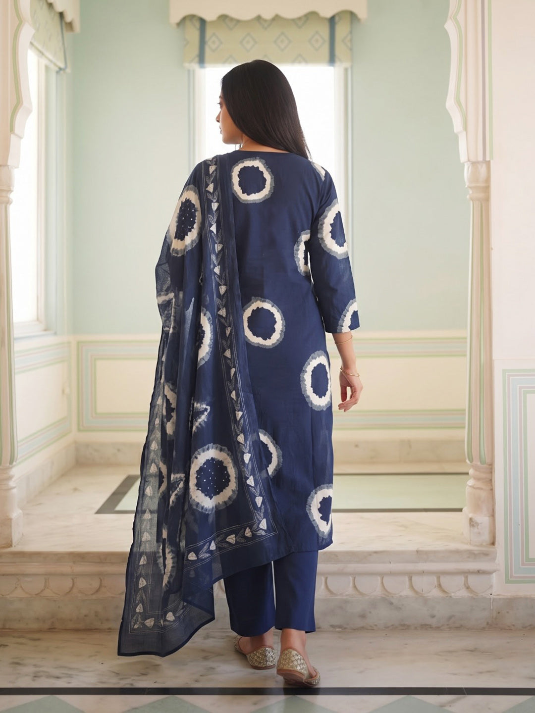 Blue Printed Cotton Blend Kurta With Pant &amp; Dupatta