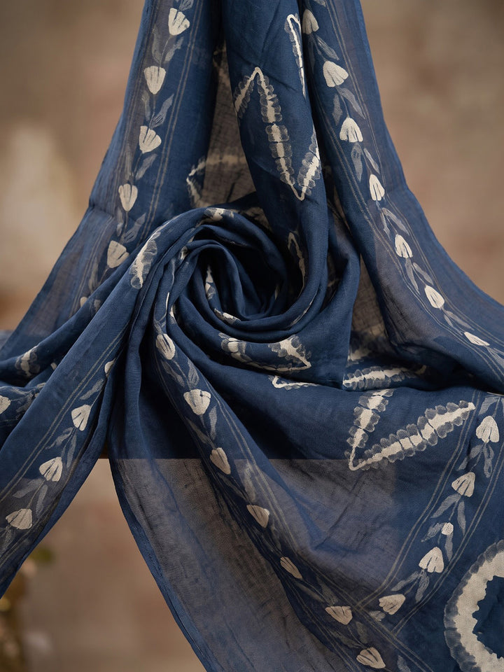 Blue Printed Cotton Blend Kurta With Pant &amp; Dupatta