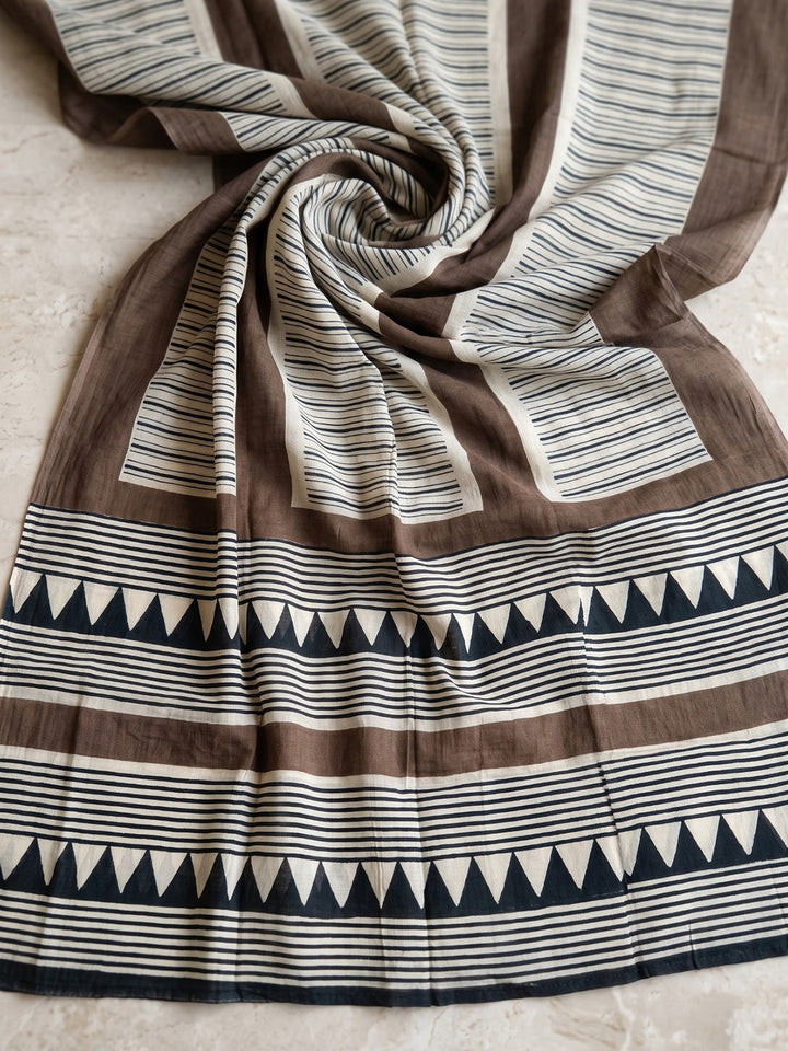 Brown Printed Cotton Blend Kurta With Pant &amp; Dupatta