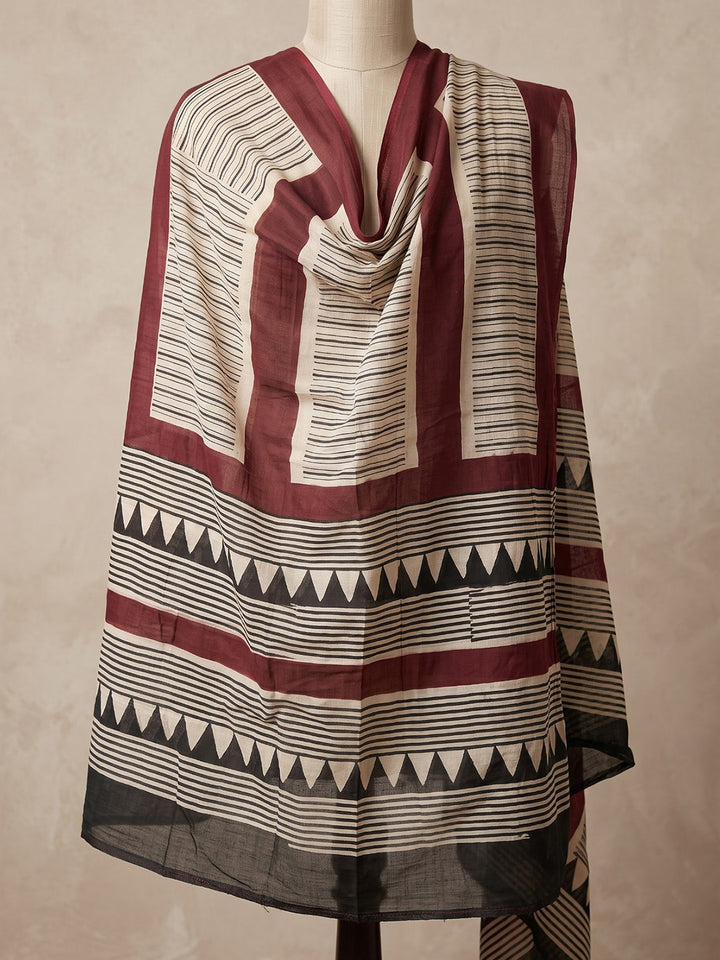 Red Printed Cotton Blend Kurta With Pant &amp; Dupatta