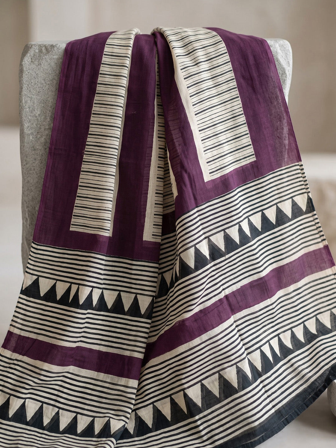 Wine Printed Cotton Blend Kurta With Pant &amp; Dupatta