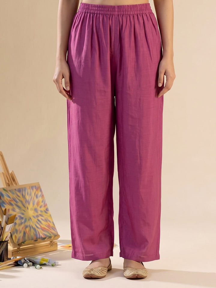 Hot Pink Printed Chanderi Kurta With Pant &amp; Dupatta
