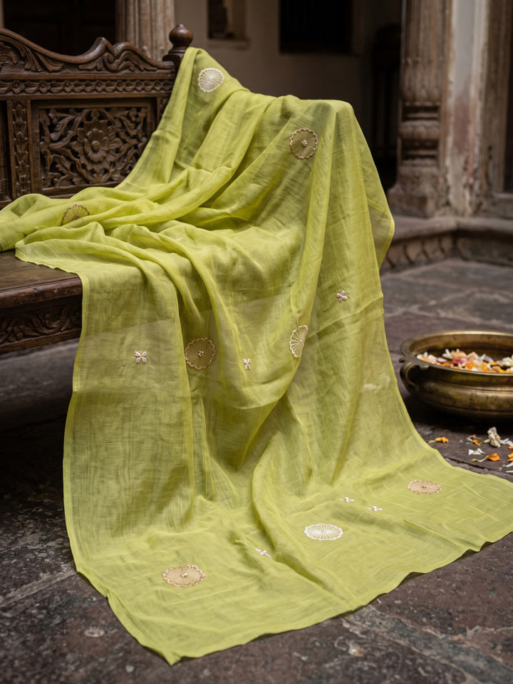 Lemon Printed Chanderi Kurta With Pant &amp; Dupatta