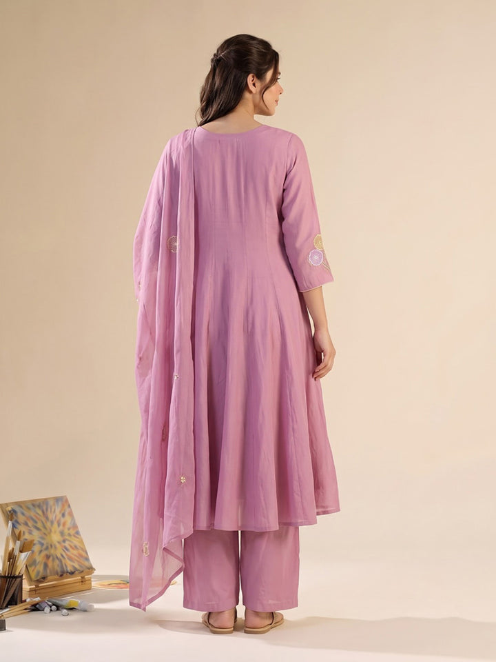 Pink Printed Chanderi Kurta With Pant &amp; Dupatta