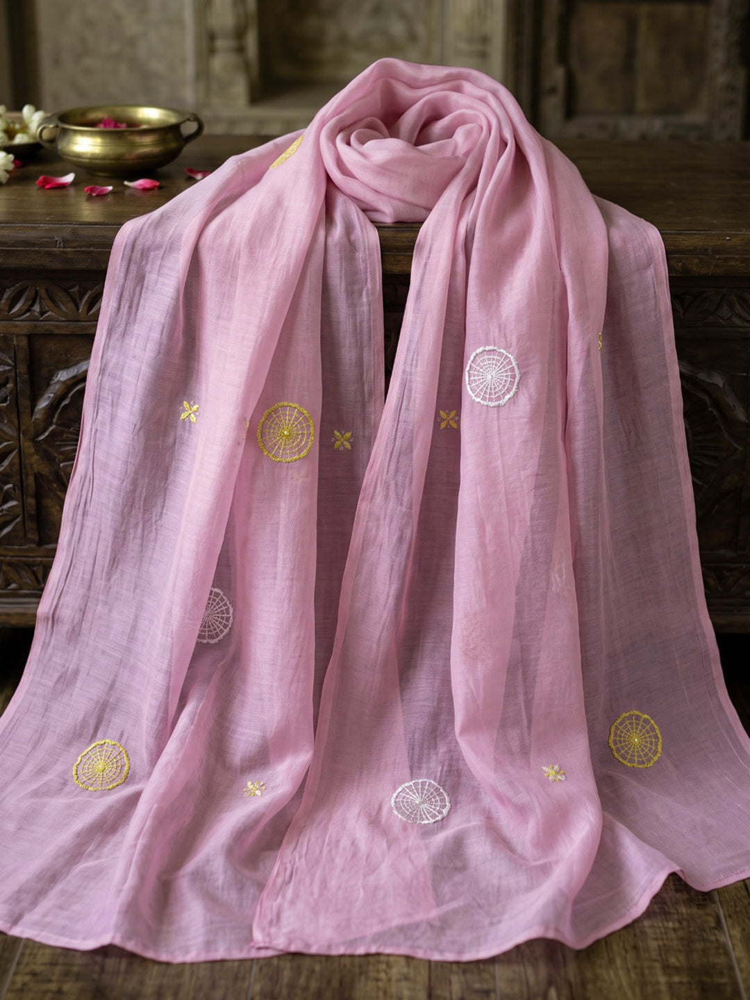 Pink Printed Chanderi Kurta With Pant &amp; Dupatta