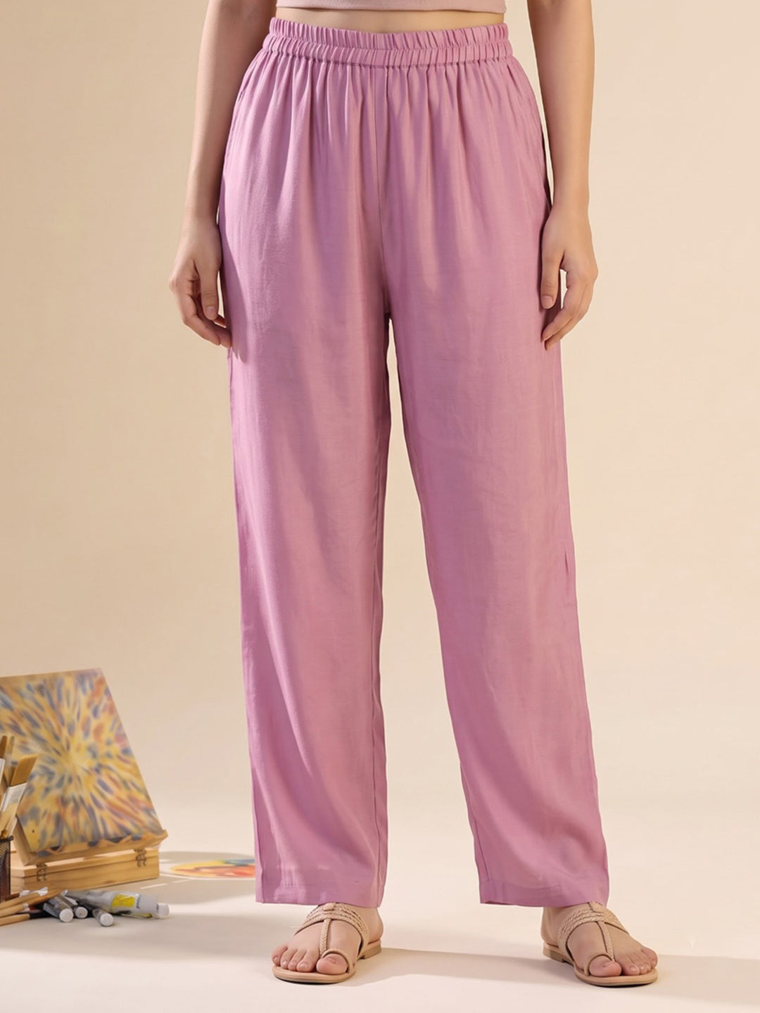 Pink Printed Chanderi Kurta With Pant &amp; Dupatta