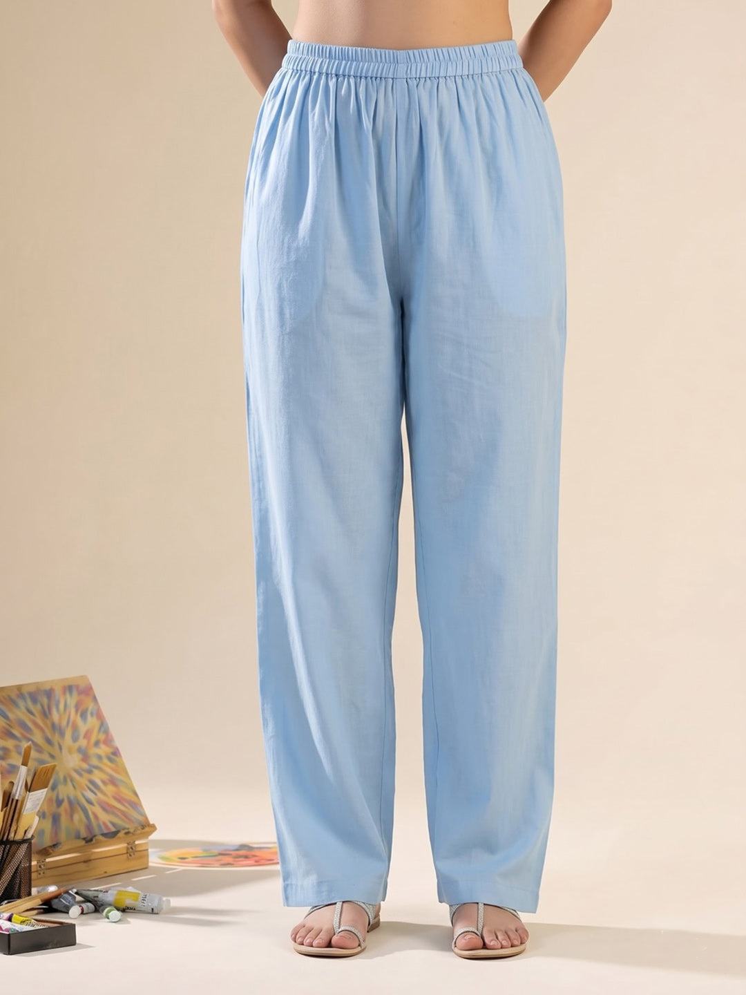 Sky Blue Printed Chanderi Kurta With Pant &amp; Dupatta