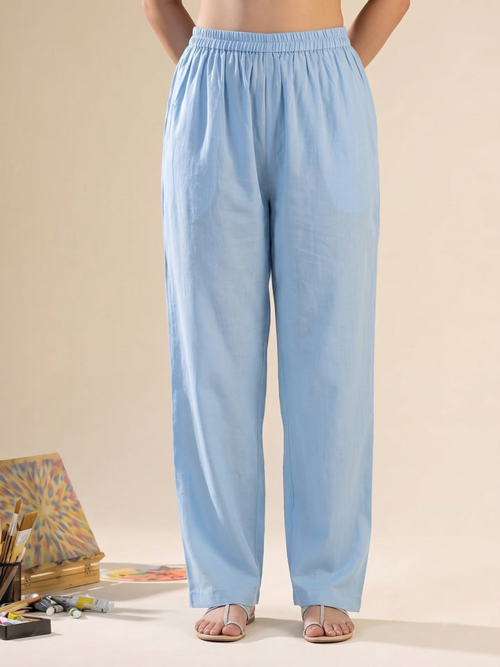 Sky Blue Printed Chanderi Kurta With Pant &amp; Dupatta