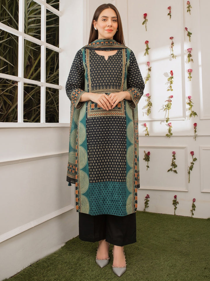 Blue Printed Cotton Blend Kurta With Pant &amp; Dupatta