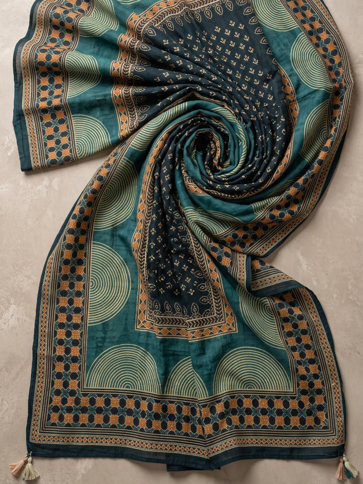 Blue Printed Cotton Blend Kurta With Pant &amp; Dupatta