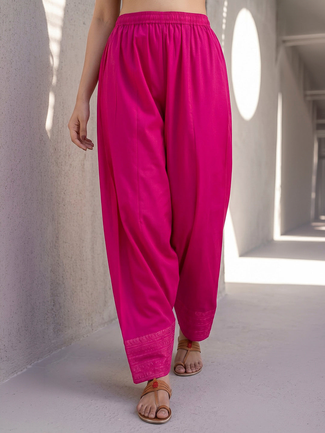 Pink Printed Cotton Blend Kurta With Pant &amp; Dupatta