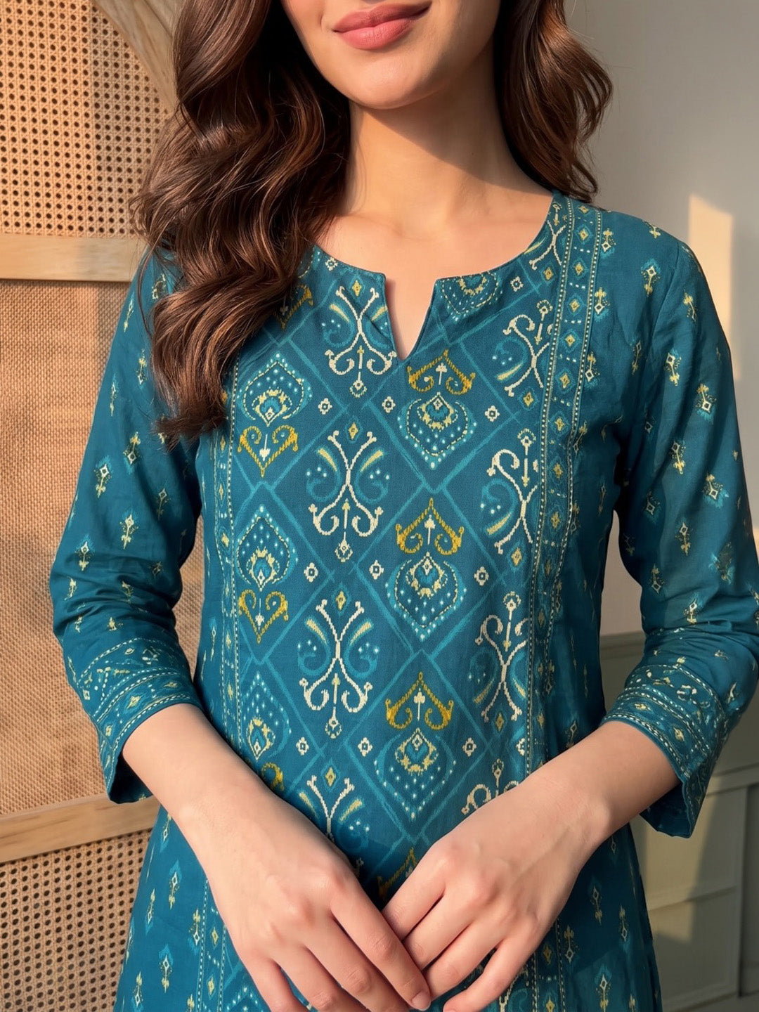 Blue Printed Cotton Blend Kurta With Pant &amp; Dupatta