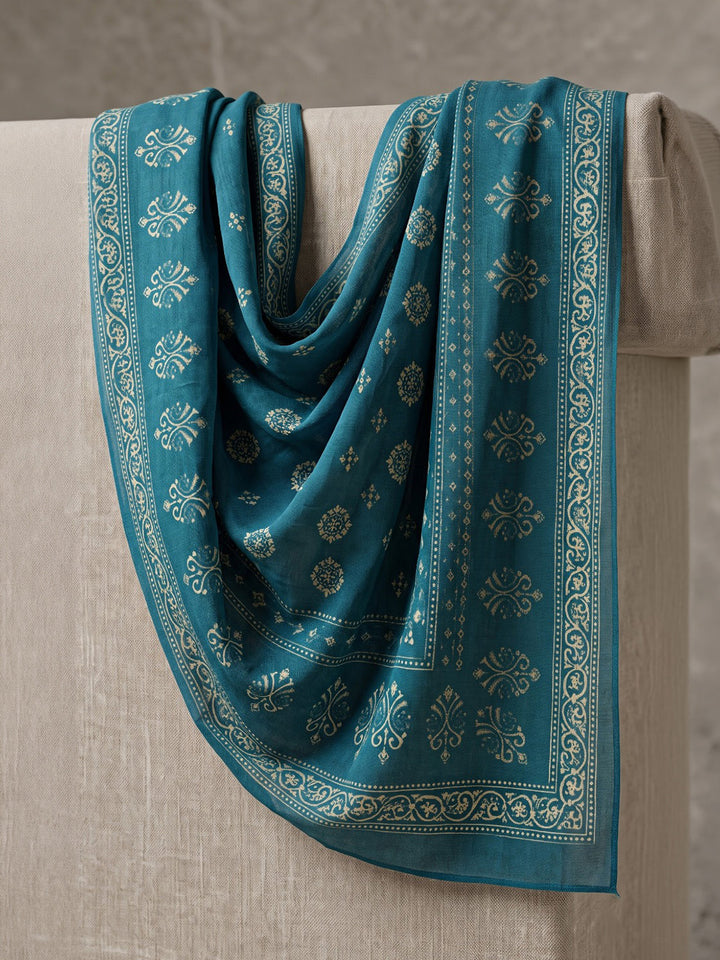 Blue Printed Cotton Blend Kurta With Pant &amp; Dupatta