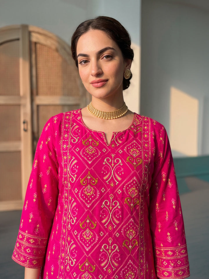 Rani Printed Cotton Blend Kurta With Pant &amp; Dupatta