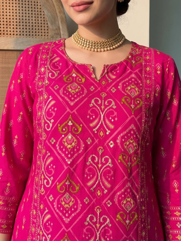 Rani Printed Cotton Blend Kurta With Pant &amp; Dupatta