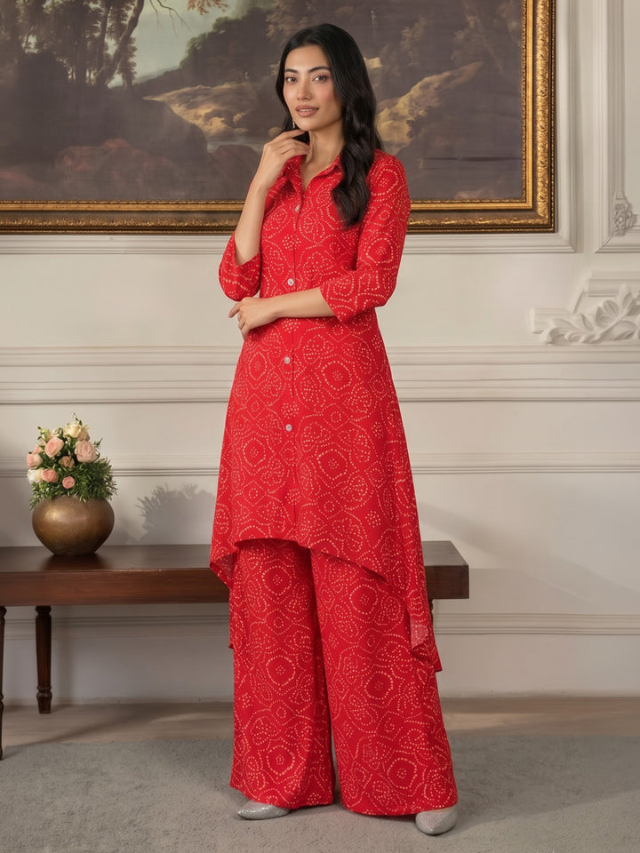 Red Printed Georgette Kurta Set