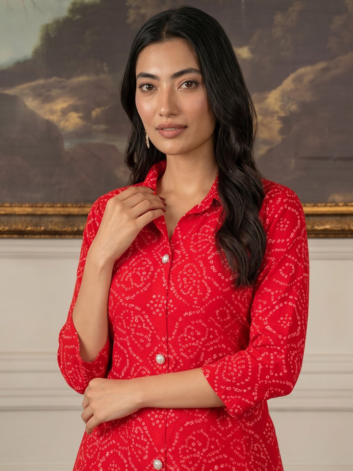 Red Printed Georgette Kurta Set