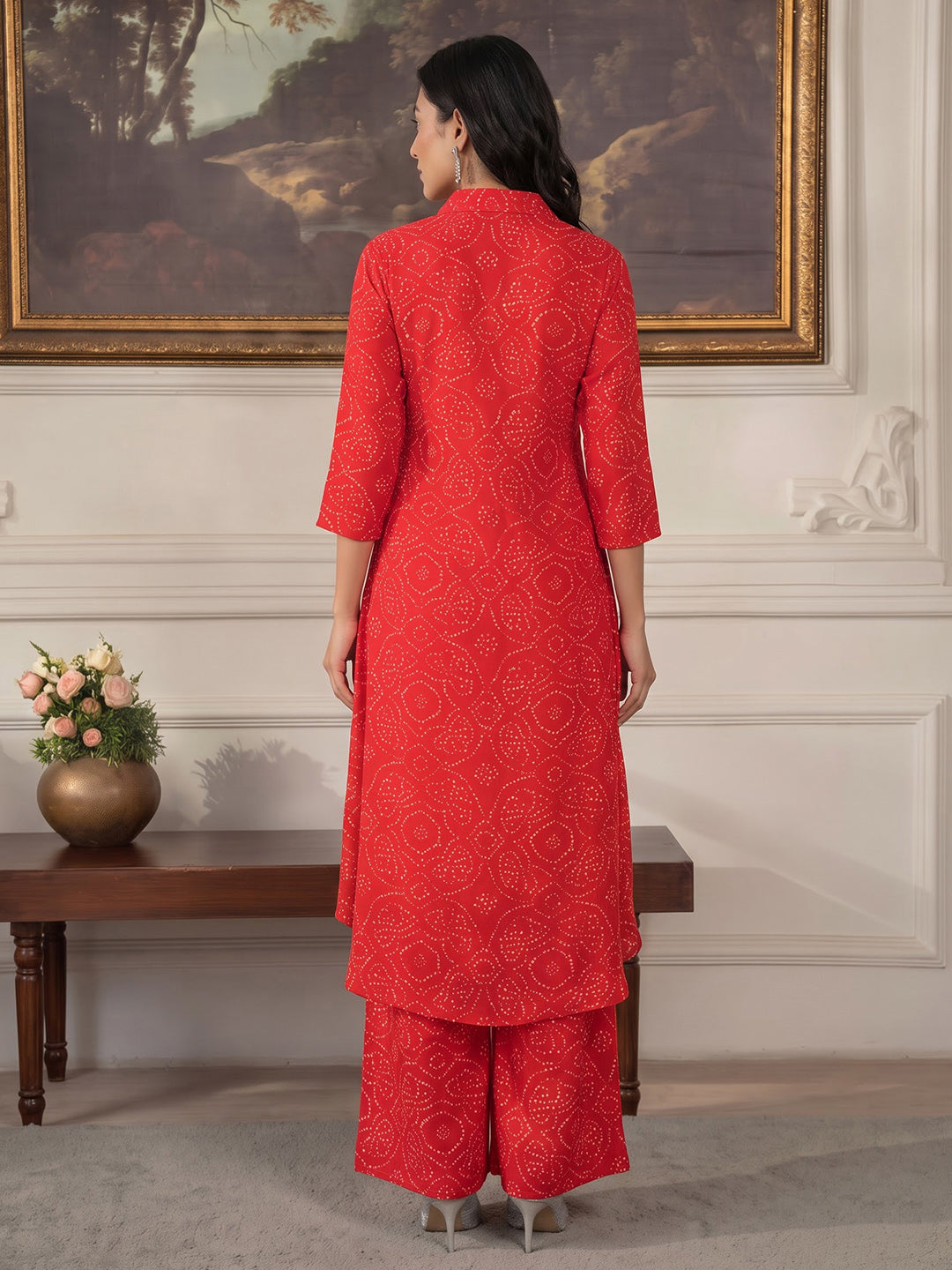 Red Printed Georgette Kurta Set