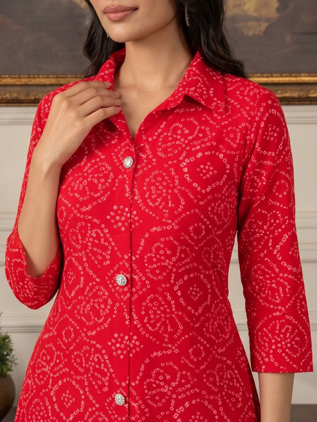 Red Printed Georgette Kurta Set