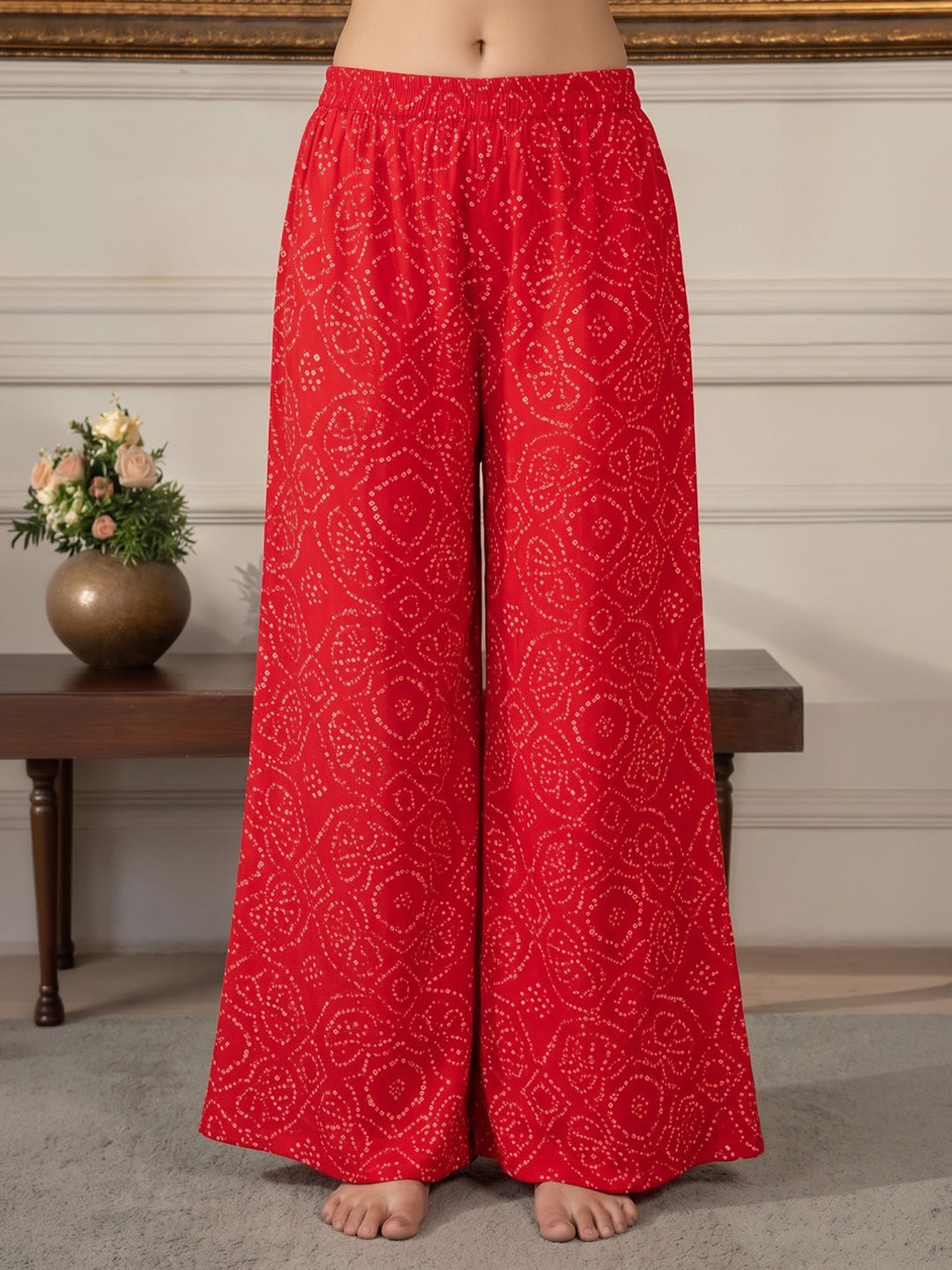 Red Printed Georgette Kurta Set