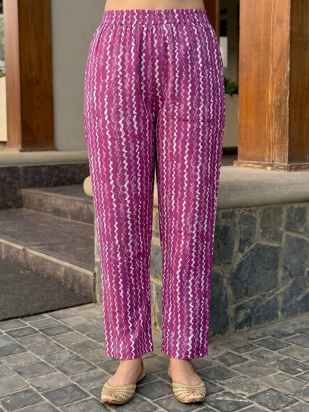 Purple Printed Cotton Blend Kurta With Pant &amp; Dupatta