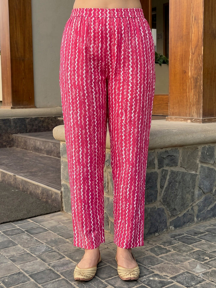 Red Printed Cotton Blend Kurta With Pant &amp; Dupatta