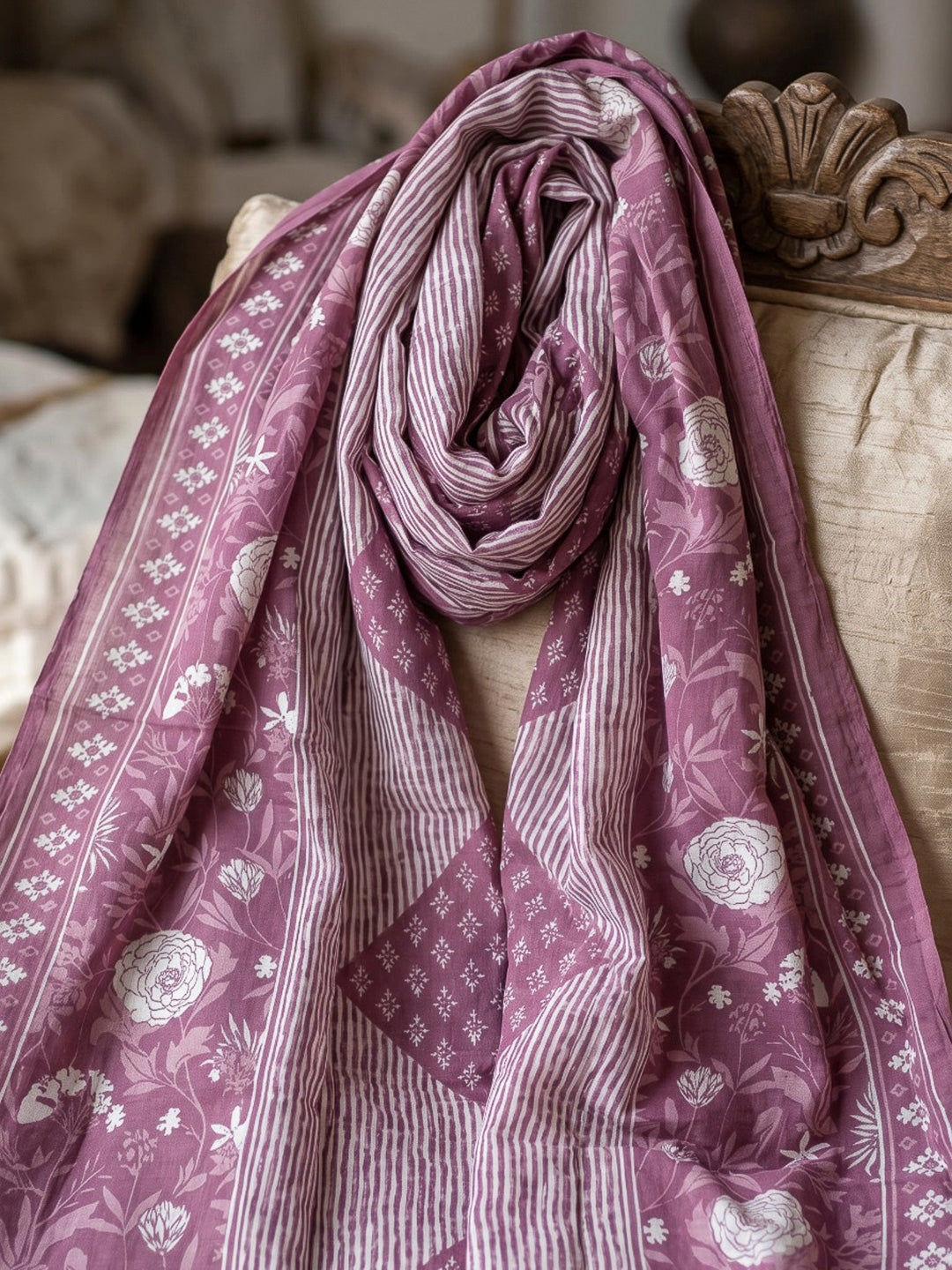 Purple Printed Cotton Blend Kurta With Pant &amp; Dupatta