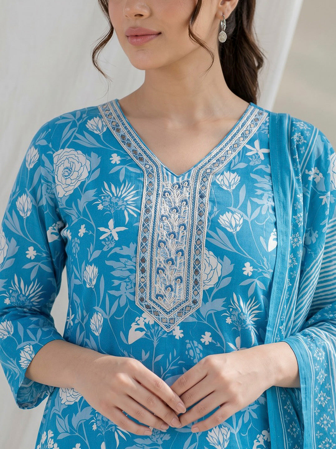 Rama Green Printed Cotton Blend Kurta With Pant &amp; Dupatta