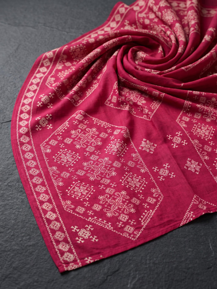Maroon Printed Cotton Blend Kurta With Pant &amp; Dupatta