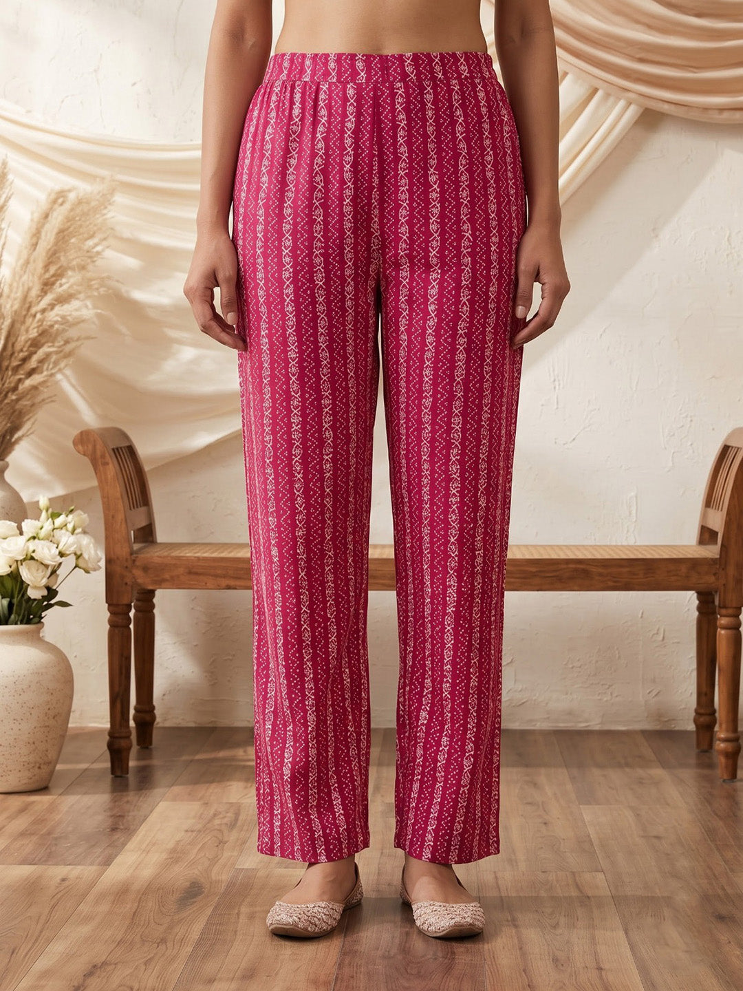 Maroon Printed Cotton Blend Kurta With Pant &amp; Dupatta