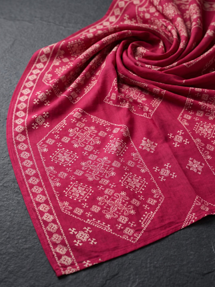 Pink Printed Cotton Blend Kurta With Pant &amp; Dupatta