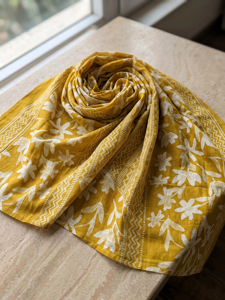 Mustard Printed Cotton Blend Kurta With Pant &amp; Dupatta