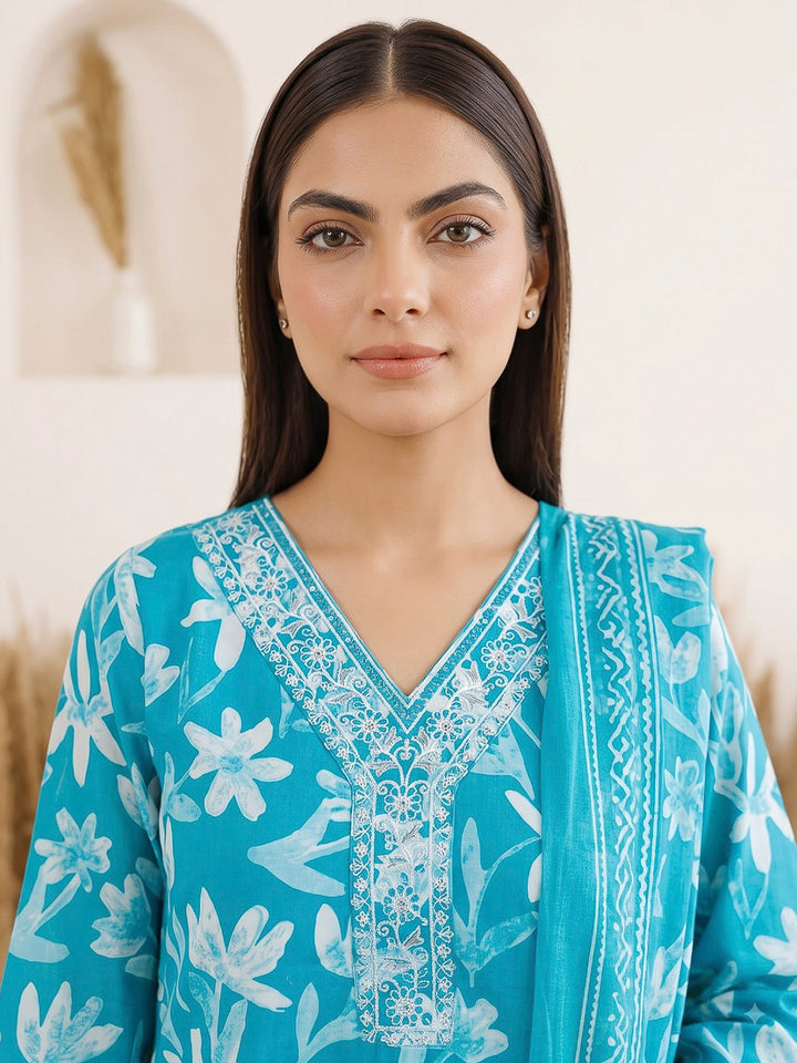 Rama Green Printed Cotton Blend Kurta With Pant &amp; Dupatta