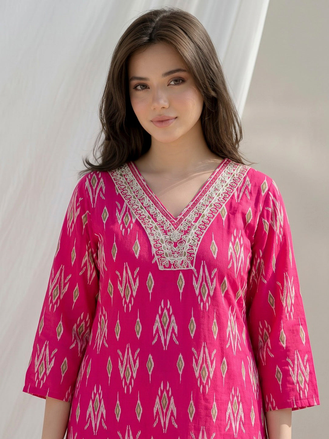 Rani Printed Cotton Blend Kurta With Pant &amp; Dupatta