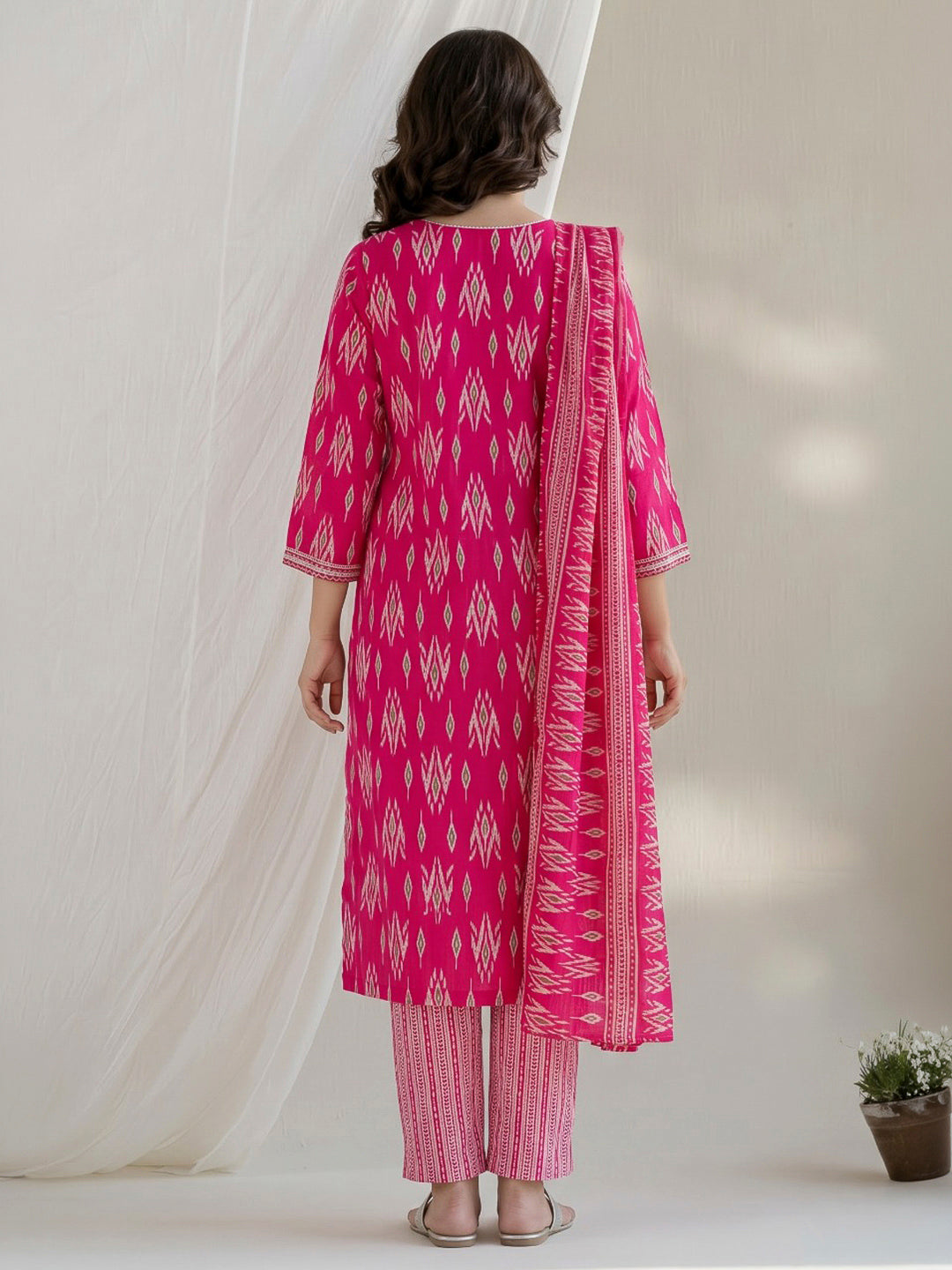 Rani Printed Cotton Blend Kurta With Pant &amp; Dupatta