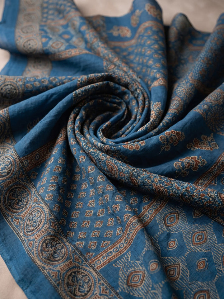 Blue Embroidered Cotton Blend Kurta With Pant &amp; Dupatta