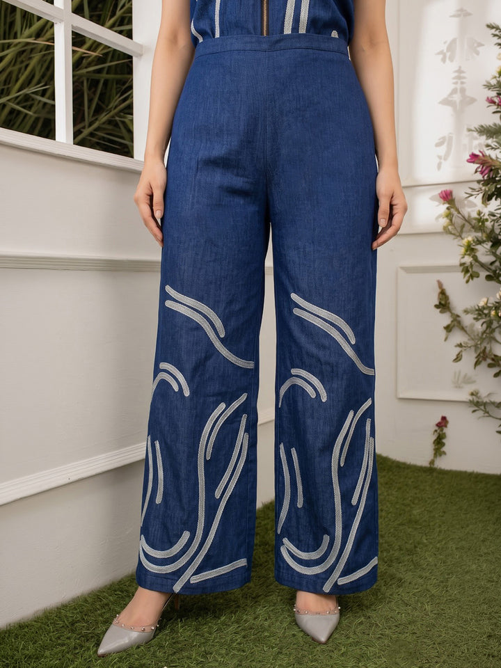 Blue Printed Cotton Blend Kurta Set