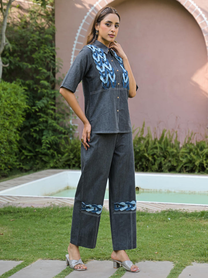 Blue Printed Cotton Blend Kurta Set