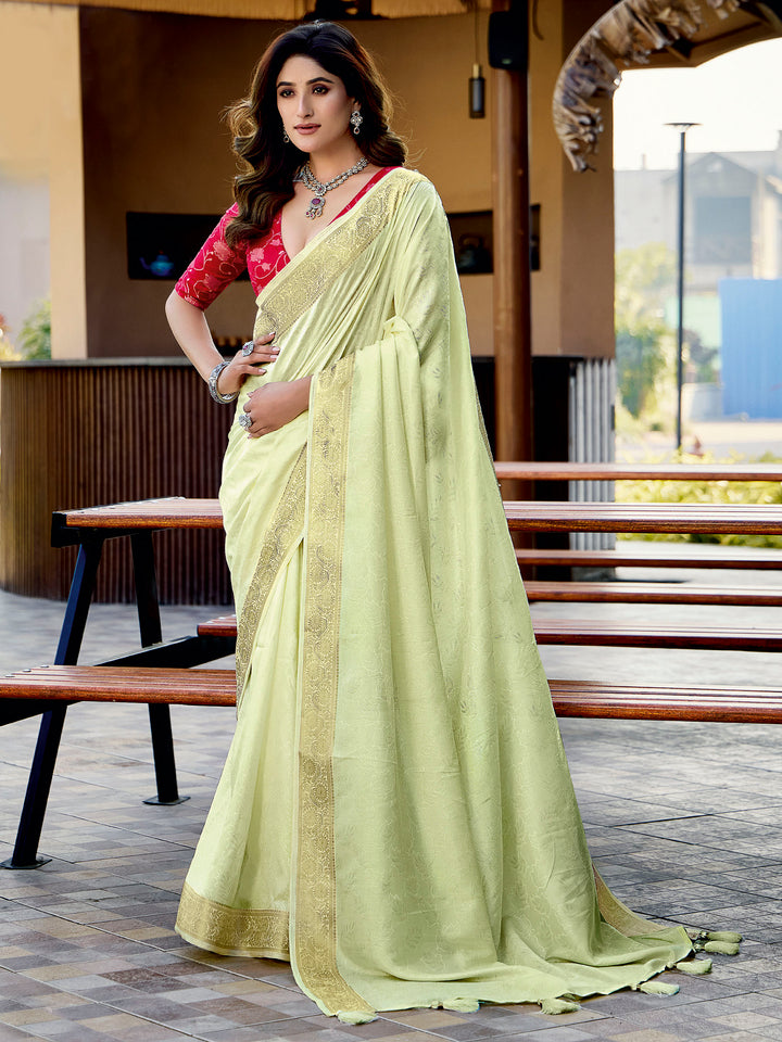 Pista Green Art Silk Printed Saree