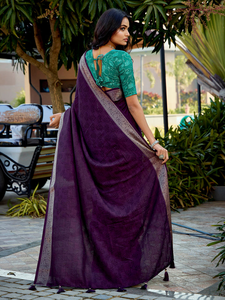 Purple Art Silk Printed Saree