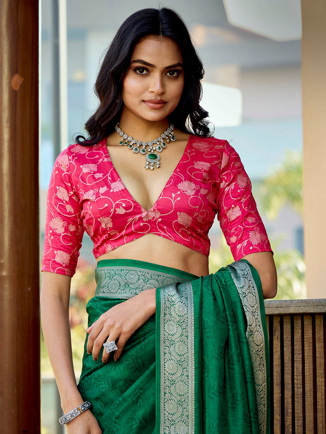 Green Art Silk Printed Saree