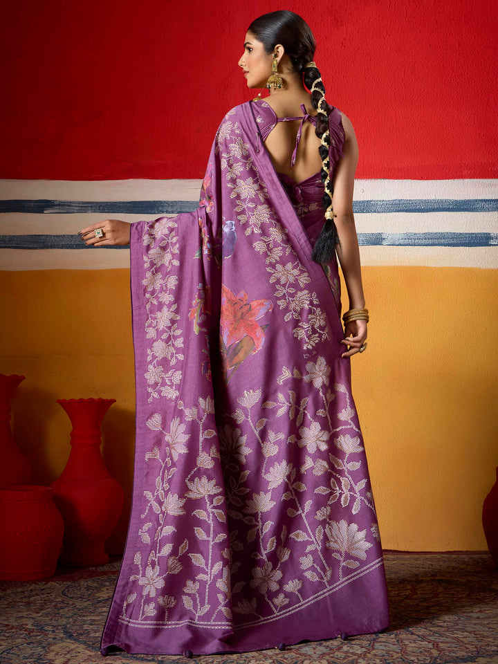 Purple Dola Silk Printed Saree
