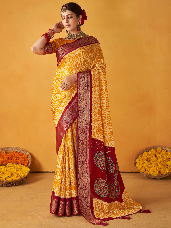 Orange Art Silk Printed Saree