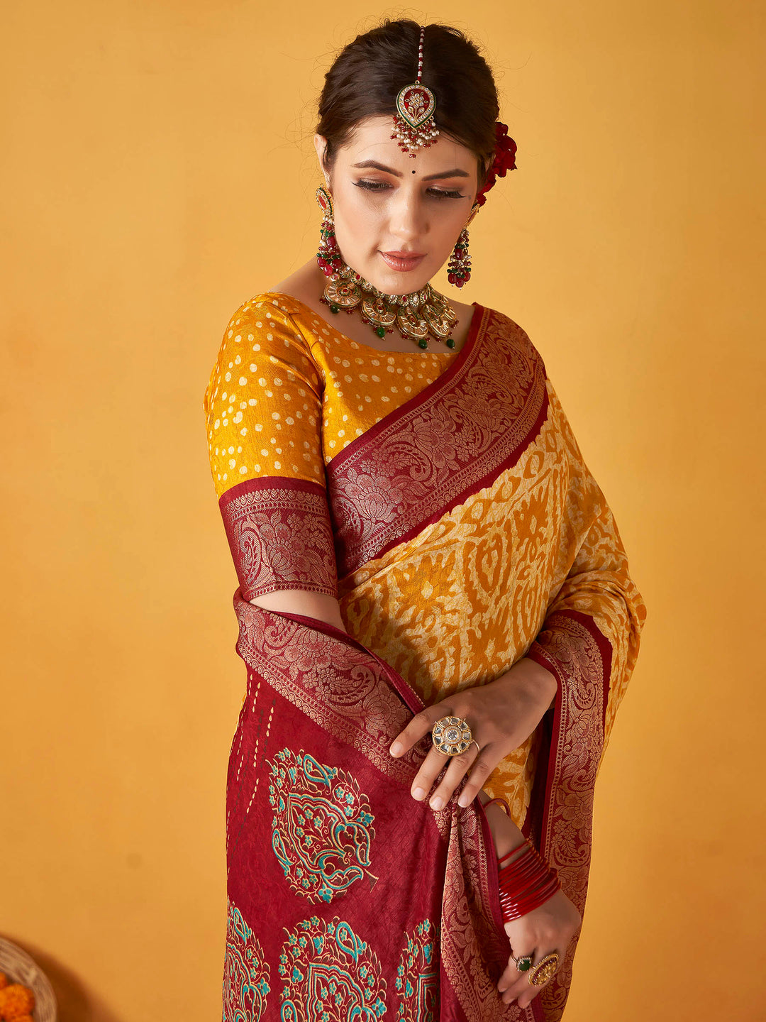 Orange Art Silk Printed Saree