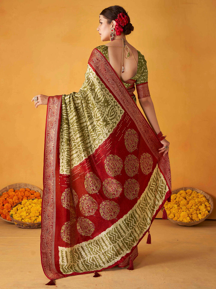 Green Art Silk Printed Saree