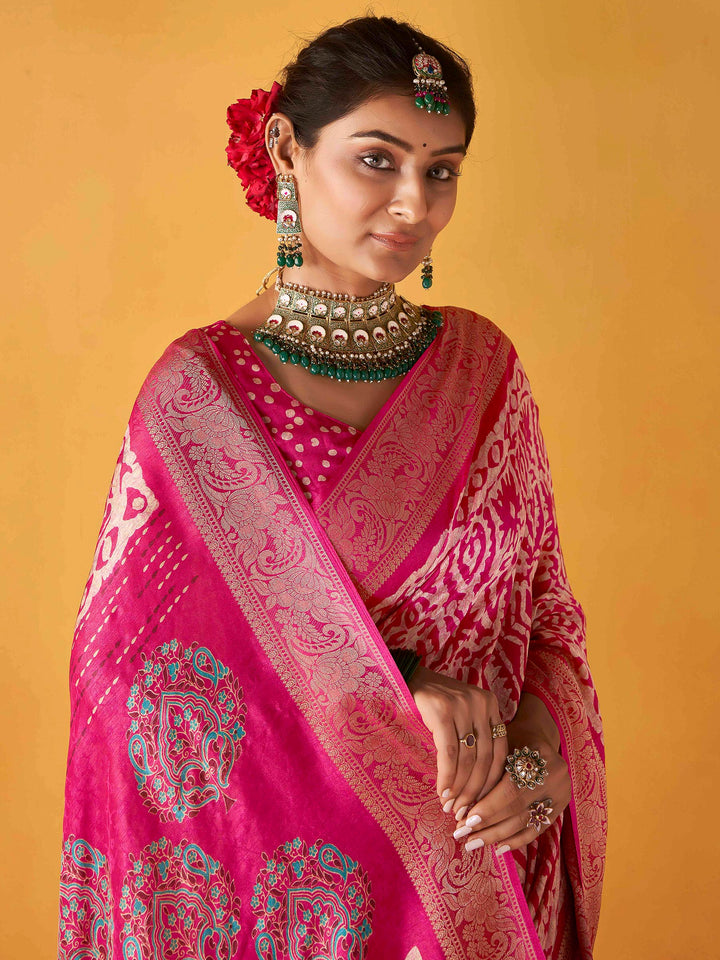 Pink Art Silk Printed Saree
