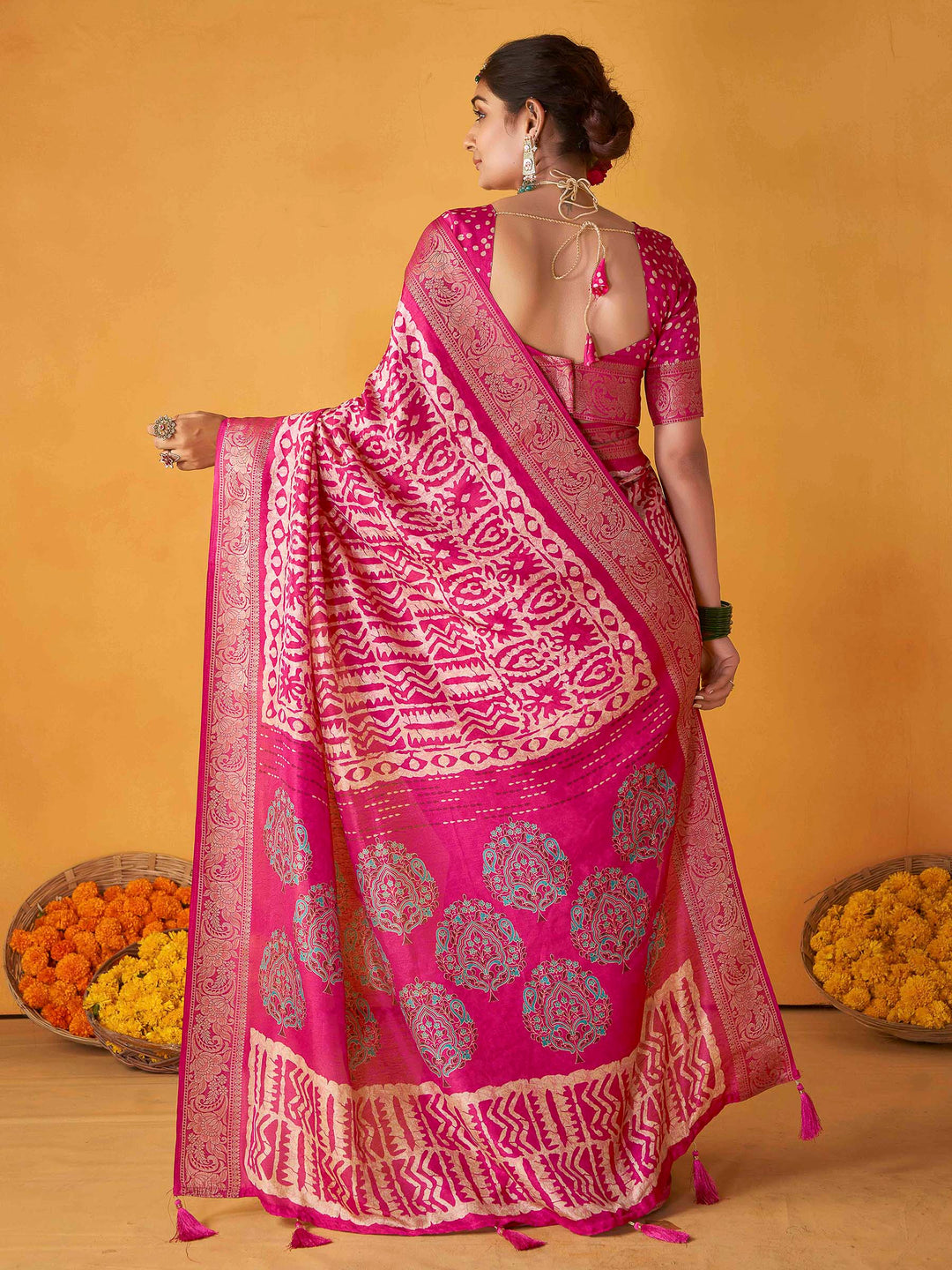 Pink Art Silk Printed Saree