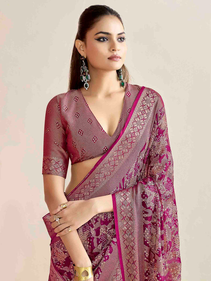 Mehndi Art Silk Printed Saree
